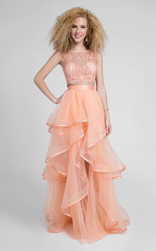 Terani Couture - Whimsical Beaded Illusion Neck Two-Piece Tulle Gown 1711P232 In Orange