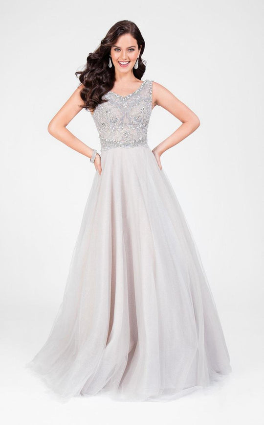 Terani Couture - Embelished Sleeveless with Back Corset Prom Gown 1711P2832 In Gray and Neutral