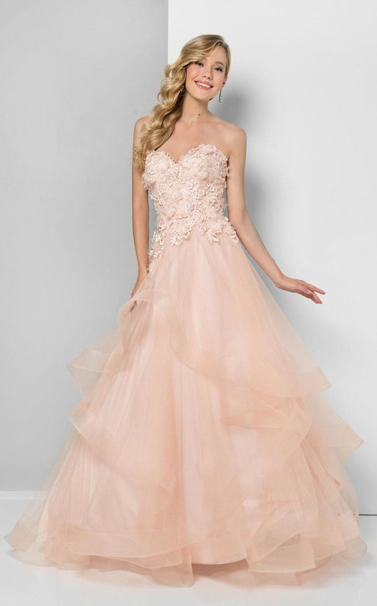 Terani Couture - Embelished Sweetheart Bodice with a Layered A-line Skirt Prom Gown 1711P2839 In Pink and Neutral