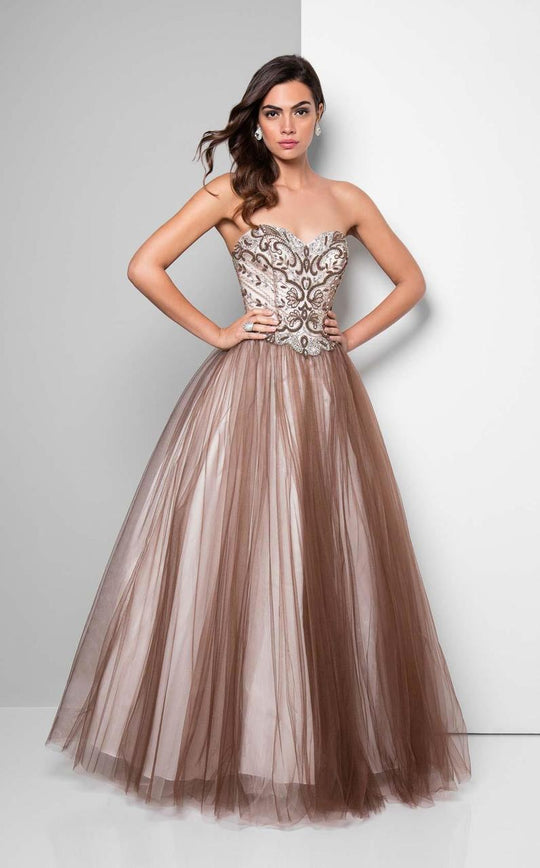 Terani Couture - Smashing Beaded Sweetheart Two-Tone Tulle Prom Gown 1711P2857 In Silver and Neutral