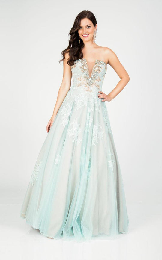 Terani Couture - Embelished Low Back Prom Gown 1711P2872 In Blue and Gold