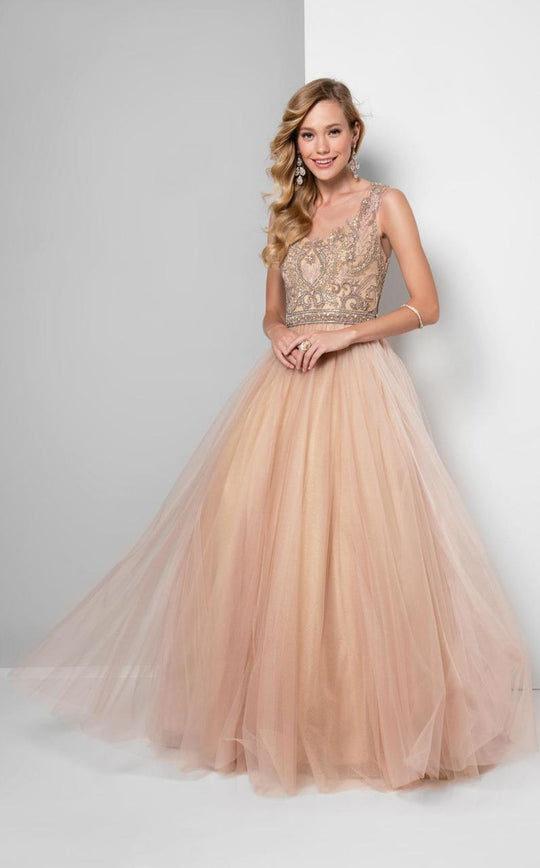 Terani Couture - Charming Sleeveless Illusion Neck Polyester A-Line Gown 1711P2876 In Neutral