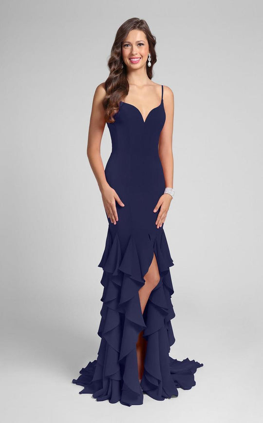 Terani Couture 1712P2445 Classy Sleeveless Sweetheart Fit and Flare Ruffled Dress - 1 pc Navy In Size 8 Available In Blue