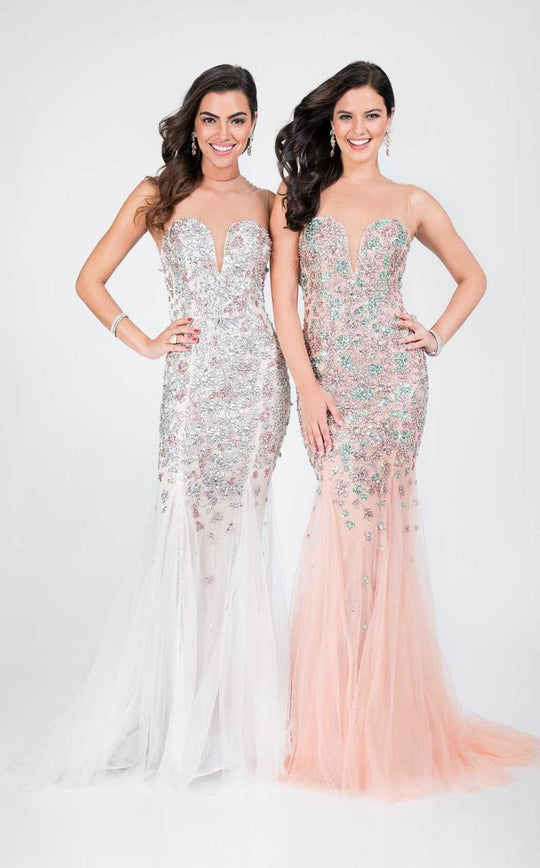 Terani Couture - Multi-Colored Illusion Mermaid Gown 1712P2449 In Pink and White