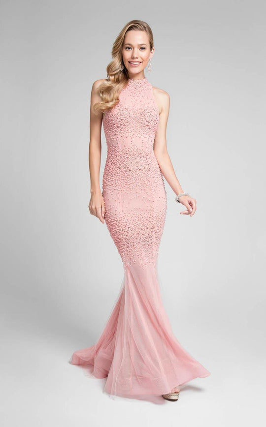 Terani Couture - Elegant Beaded High Neck Polyester Mermaid Gown 1712P2450 - Pink