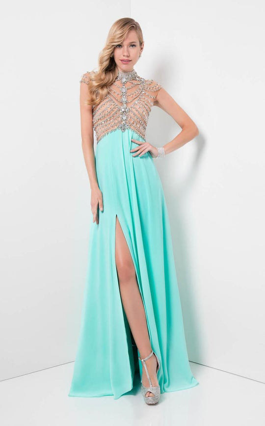 Terani Couture - Crystal Illusion Empire Gown 1712P2453 In Blue and Green