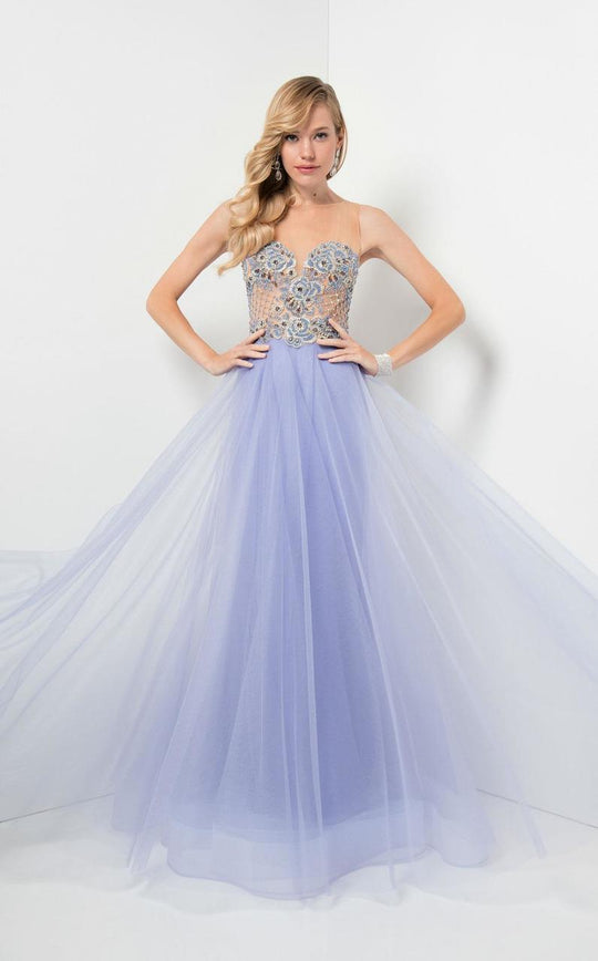 Terani Couture - Dazzling Beaded Illusion Neck Polyester A-line Gown 1712P2456 In Purple