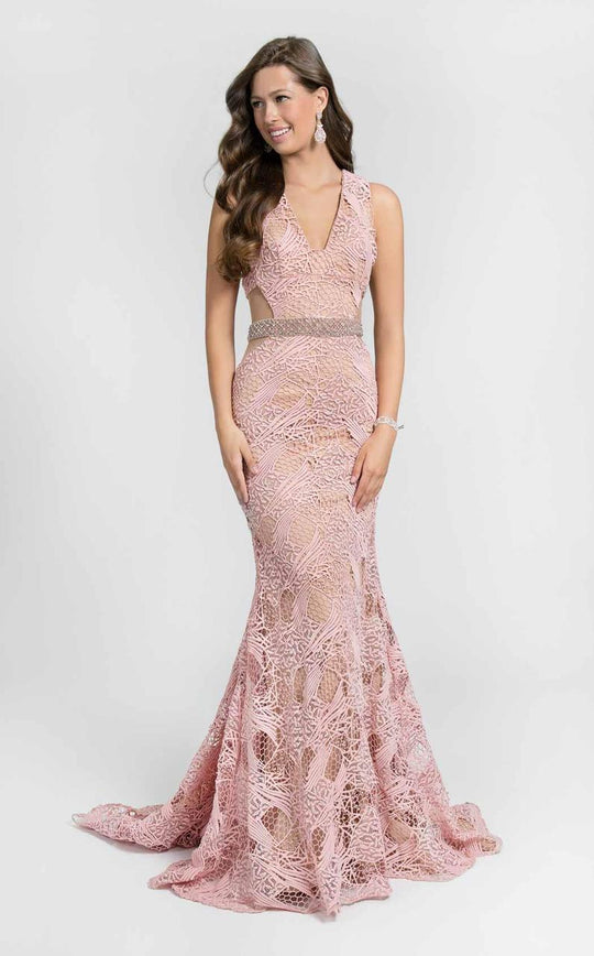 Terani Couture - Lacy Mermaid Gown with Side Cutouts 1712P2461 In Pink