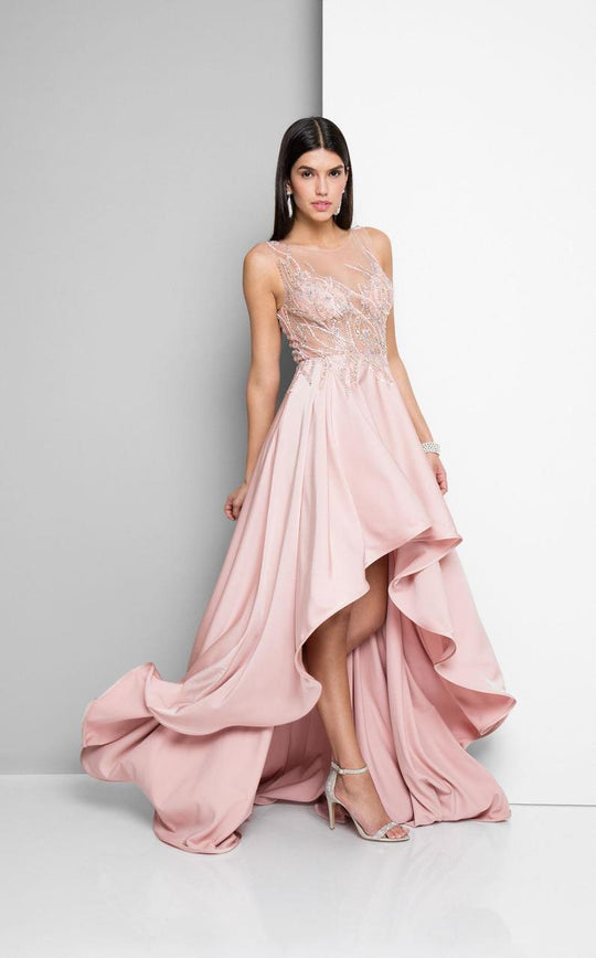 Terani Couture - Sleeveless Hi-low Gown with Sweep Train 1712P2465 In Pink