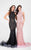 Terani Couture - Beautiful Beaded Pattern Mock Neck Mermaid Gown 1712P2494 In Black and Pink