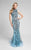 Terani Couture - Beautiful Beaded Pattern Mock Neck Mermaid Gown 1712P2494 In Blue