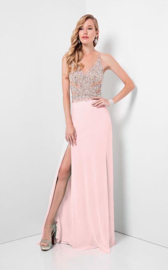 Terani Couture - Crystal Embellished Sheer Illusioned Bodice Prom Dress 1712P2511 In Pink