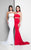 Terani Couture - Fashion-forward Choker Neck Stretch Jersey Mermaid Dress 1712P2518 In White and Red