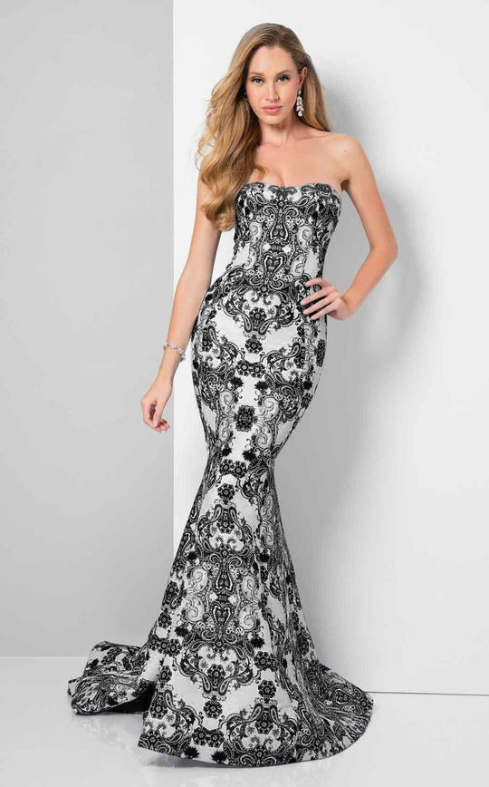 Terani Couture - Two-Toned Baroque Print Mermaid Gown 1712P2536 In Black and White