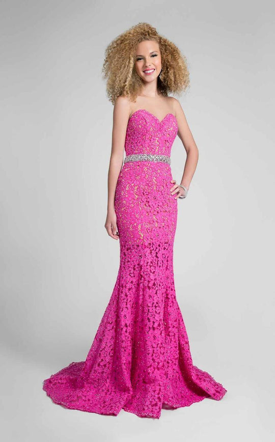 Terani Couture - Open Back Mermaid Gown with Embelished Waist 1712P2645 In Pink