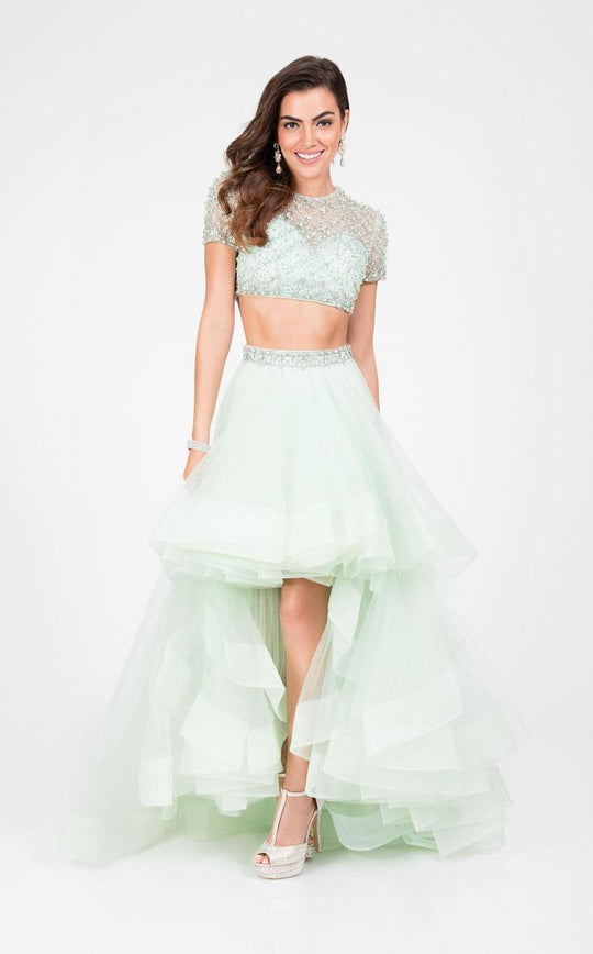 Terani Couture - Elegant Two Piece Short Sleeve Hi-low Gown 1712P2743 In Green