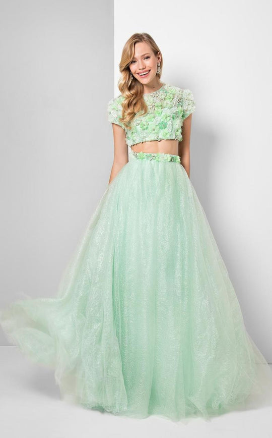 Terani Couture - Luxurious Two Piece Crop Top Gown 1712P2745 In Green