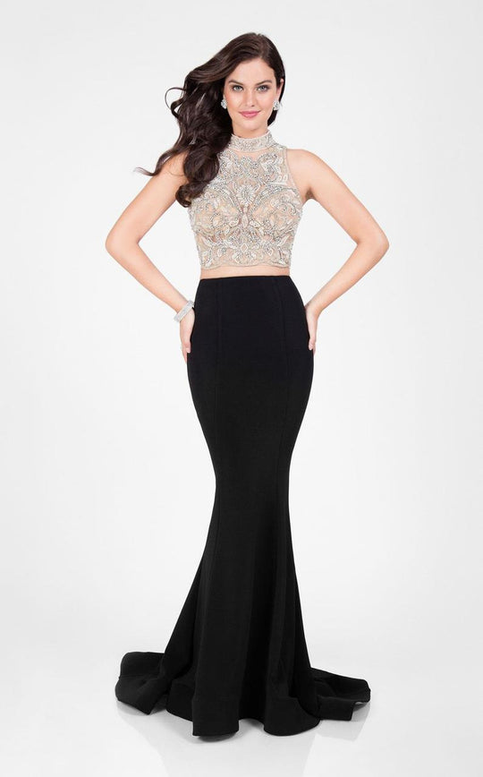 Terani Couture - Sparkly Two-piece Mermaid Gown 1712P2753 In Black and Neutral