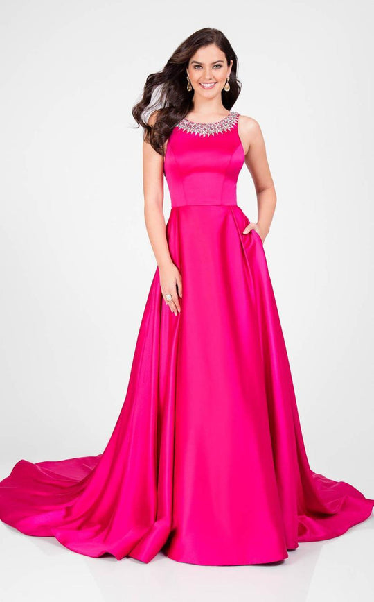 Terani Couture - A-line Gown with Embelished Neck and Open Back 1712P2886 In Pink