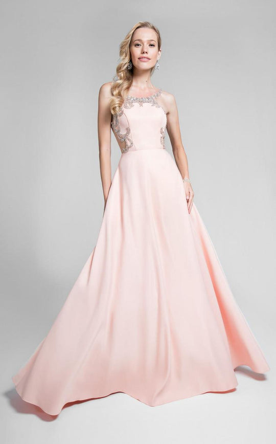 Terani Couture - Alluring Jeweled High Neck Mikado Ball Gown 1712P2887 In Pink