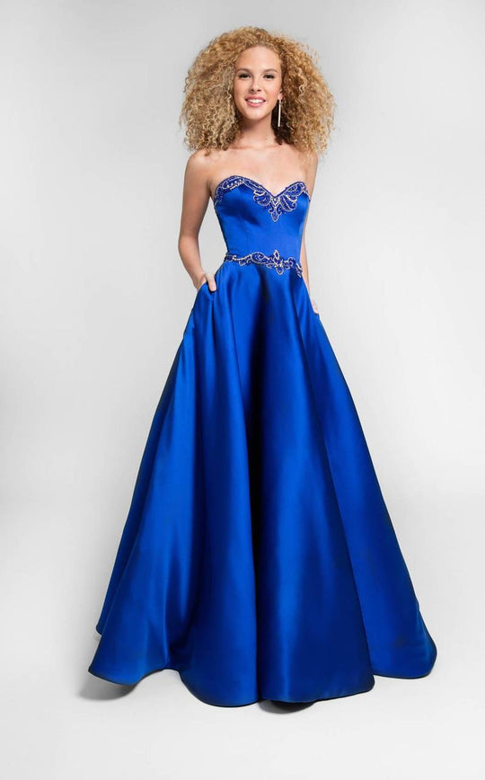 Terani Couture - Crystal Beaded Sweetheart Satin Ball Gown 1712P2893 In Blue