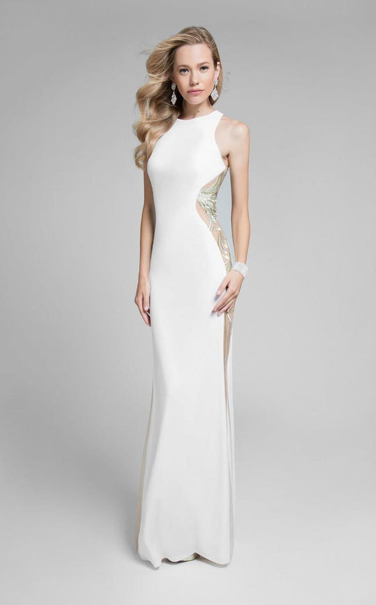 Terani Couture - Seductive Sheer Side Paneled Mermaid Gown 1715P2973 in White