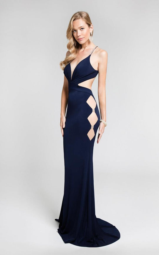 Terani Couture - Stunning Halter Cutaway Mermaid Dress 1715P2989 in Blue