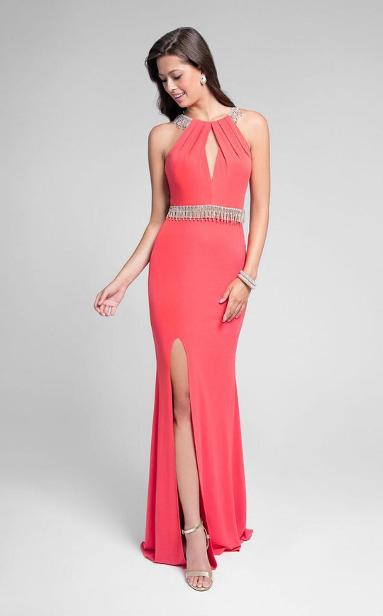 Terani Couture - Beaded Halter Jersey Gown 1715P2992 In Orange