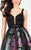Terani Couture - Pleated Floral Print A-Line Cocktail Dress 1715P3819 in Black and Multi-Color