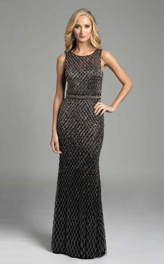 Lara Dresses - Sleeveless Sequined Long Dress  32959 in Black and Gray
