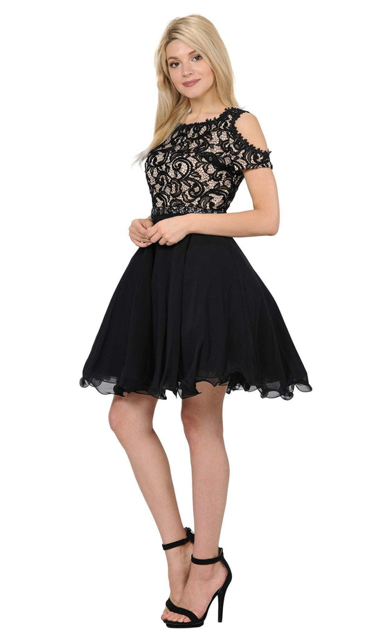 Poly USA - 7864 Bateau Cold Shoulder A-Line Cocktail Dress