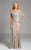 Lara Dresses Appliqued Illusion Draped Asymmetrical Gown 33212 In Silver