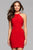 7867 Short Jersey High Neck Cocktail Dress with Beaded Back