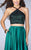 La Femme - Sleeveless Halter Neck Laced and Satin Two-piece A-line Dress 24264 in Green