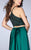 La Femme - Sleeveless Halter Neck Laced and Satin Two-piece A-line Dress 24264 in Green
