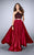 La Femme - Sleeveless Halter Neck Laced and Satin Two-piece A-line Dress 24264 in Red