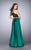 La Femme - Sleeveless Halter Neck Laced and Satin Two-piece A-line Dress 24264 in Green