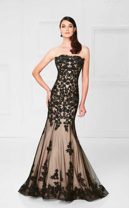 Montage by Mon Cheri - 117912W Strapless Beaded Lace Mermaid Gown in Neutral