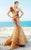 MNM Couture - 2351 One Shoulder Rosette Embellished Evening Gown in Gold