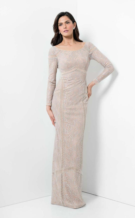 Terani Couture - Complete Long Sleeve Embroidered Full-length Gown 1711E3151 In Neutral and Gray