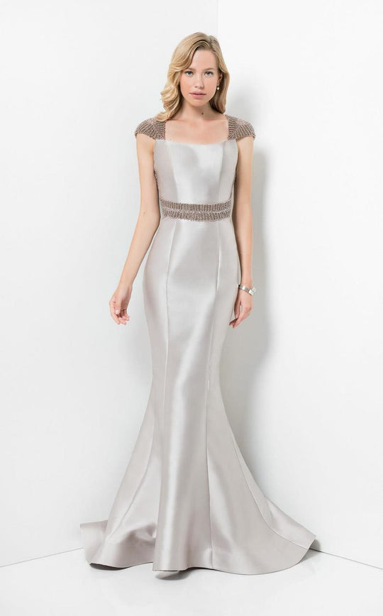 Terani Couture - Tonal Beadwork Trumpet Gown with Cutout Details 1711E3155 In Neutral