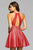 Faviana 7874 Mesh Halter Cocktail Dress With Lace Applique in Red