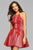 Faviana 7874 Mesh Halter Cocktail Dress With Lace Applique in Red