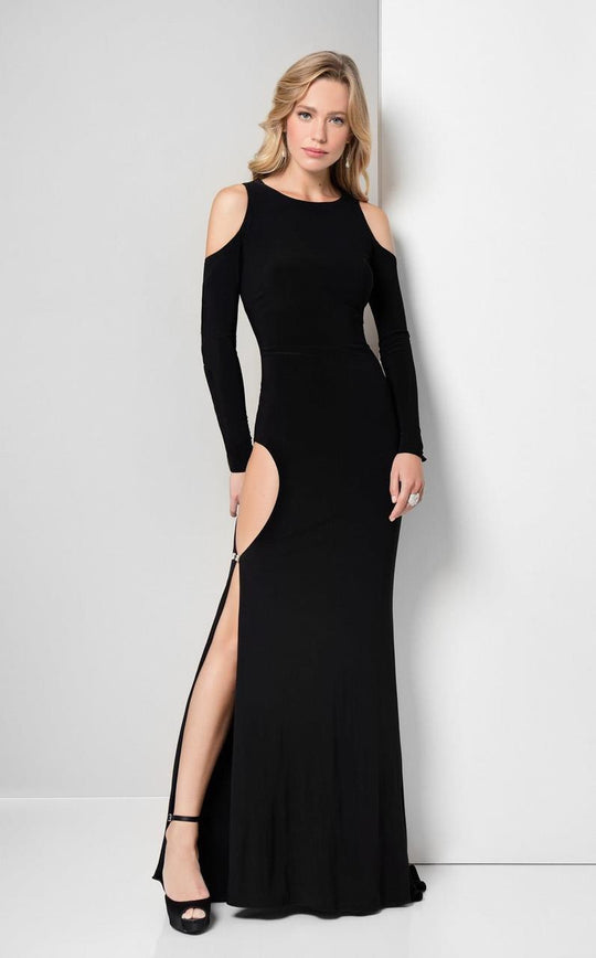 Terani Couture - Bateau Neckline with Dramatic Cutouts Black Evening Gown 1711E3167 In Black