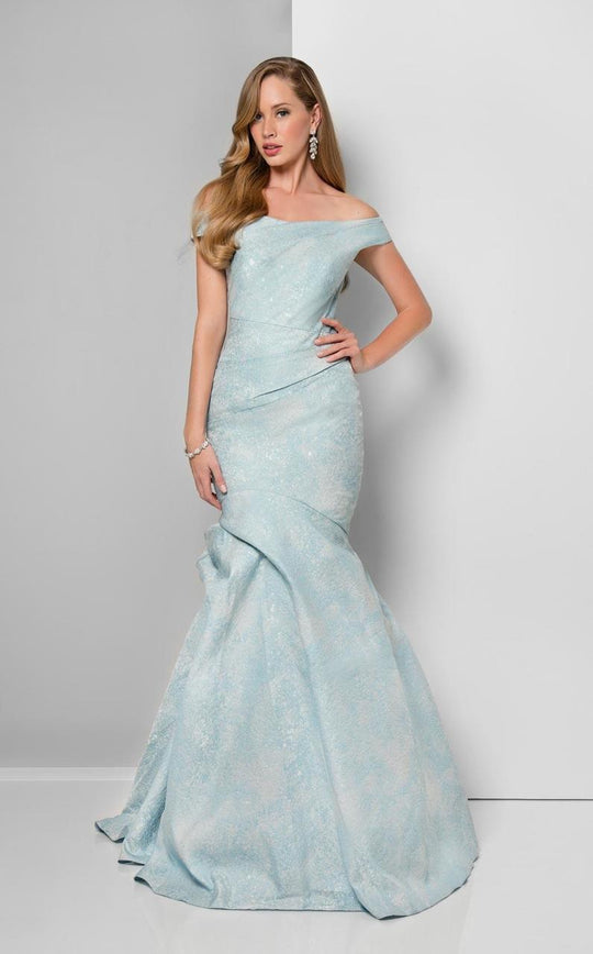 Terani Couture - Fabulous Off Shoulder Ruched  Mermaid Gown 1711E3169 in Blue