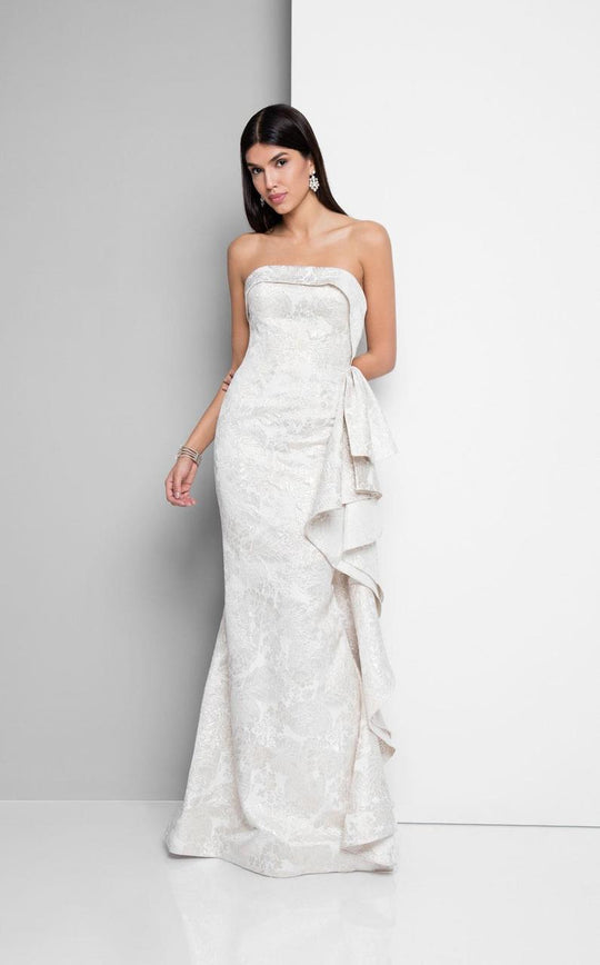 Terani Couture - Embroidered Lace Ruffled Mermaid Gown 1711E3195 In Gray