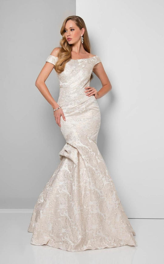 Terani Couture - Marvellous Off-shoulder Embellished Mermaid Gown 1711E3205 in Gold