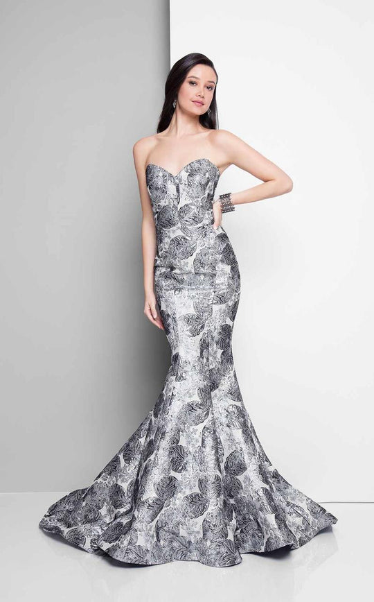 Terani Couture - Jacquard Strapless Sweetheart Mermaid Gown 1711E3206 in Silver