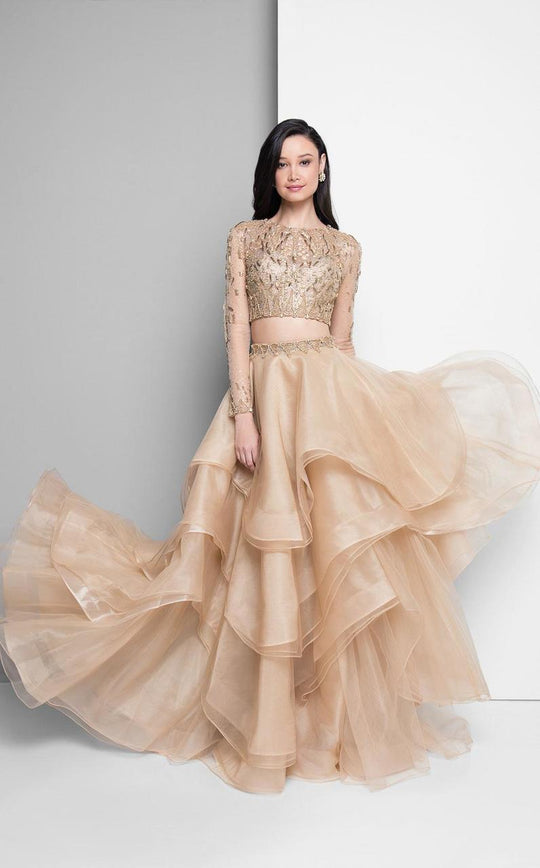 Terani Couture - Shimmering Ornate Tiered Organza Gown 1711E3214 In Silver and Neutral