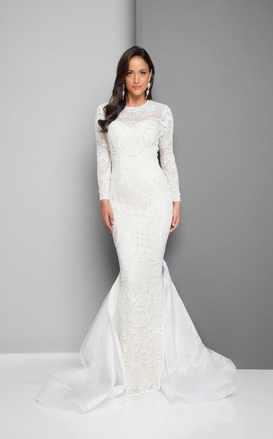 Terani Couture - Beaded Mermaid Gown 1711GL3516 in White
